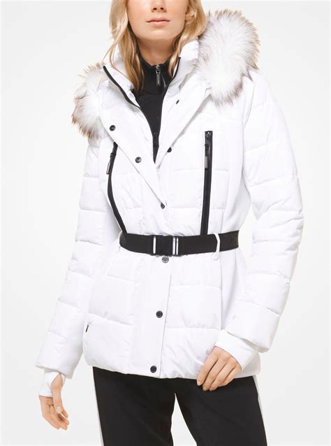 michael kors white faux fur belted puffer jacket|michael kors puffer jackets men's.